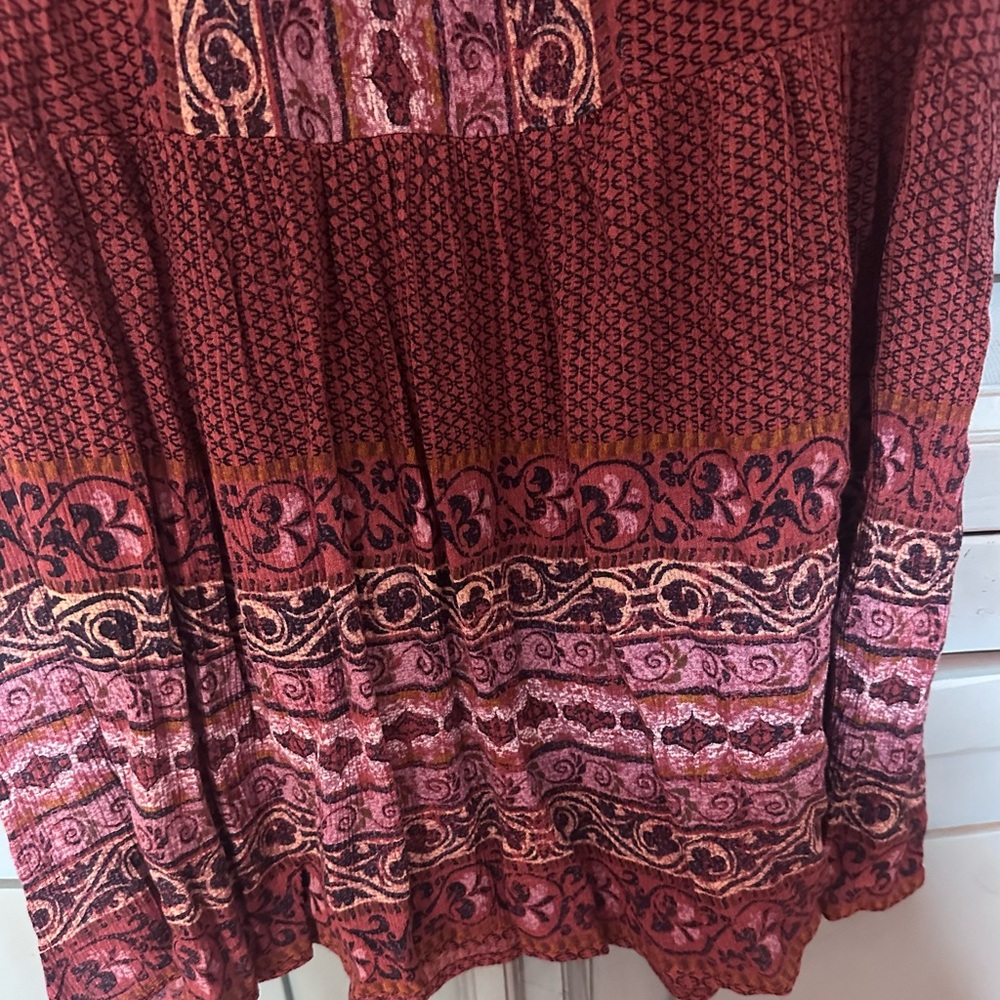 Knox Rose Burgundy Boho Lace-Up Long Sleeve Dress - Picture 4 of 7